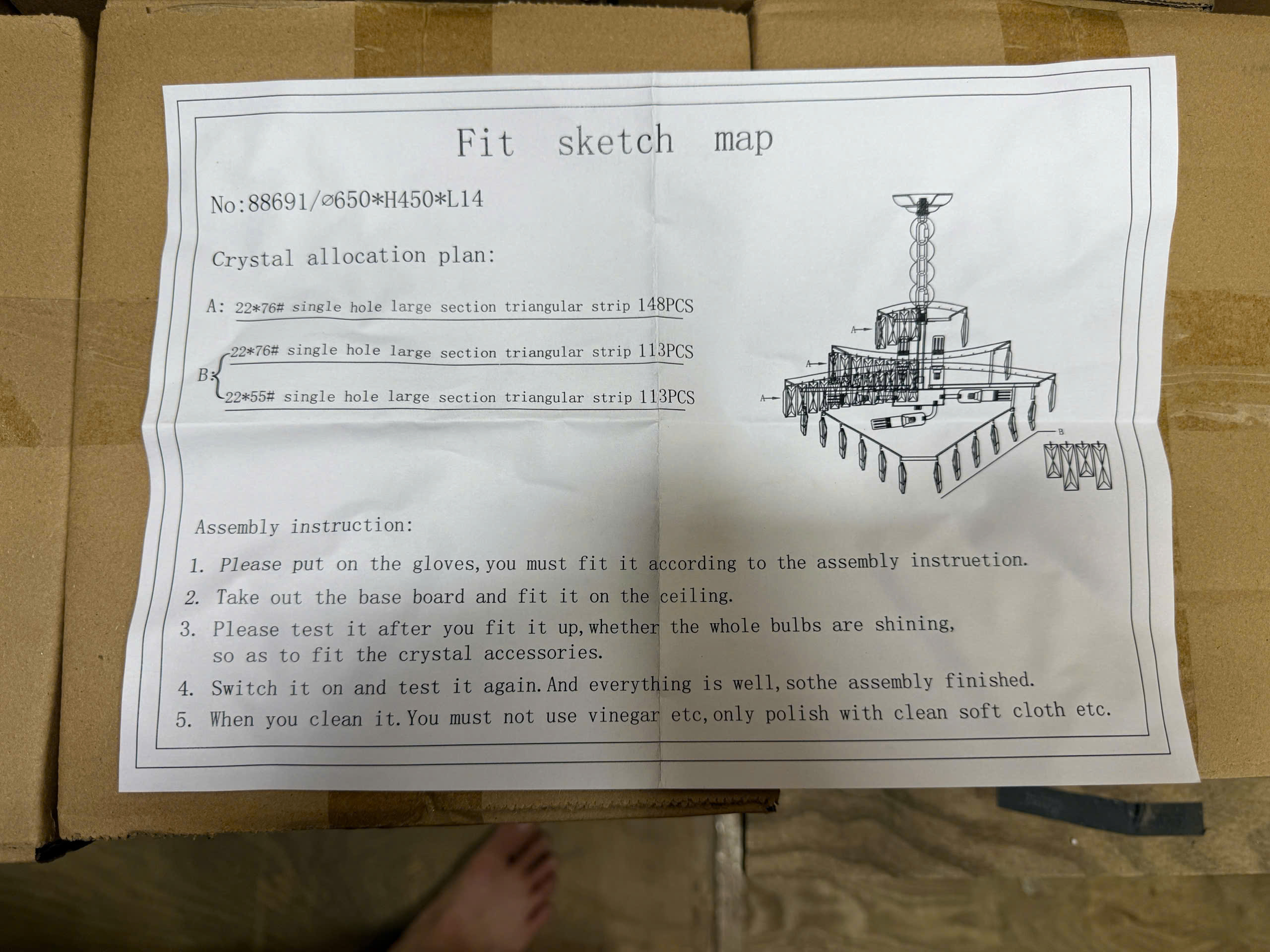 Hướng dẫn lắp đặt Đèn thả pha lê lượn sóng đường kính 65cm TPL691T650