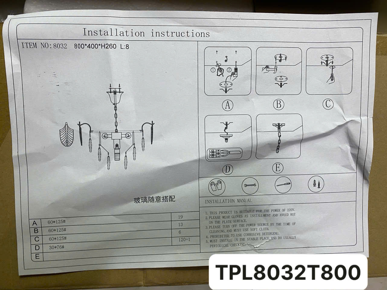 Hướng dẫn lắp Đèn chùm pha lê Mica Acrylic đường kính 80cm TPL8032T800