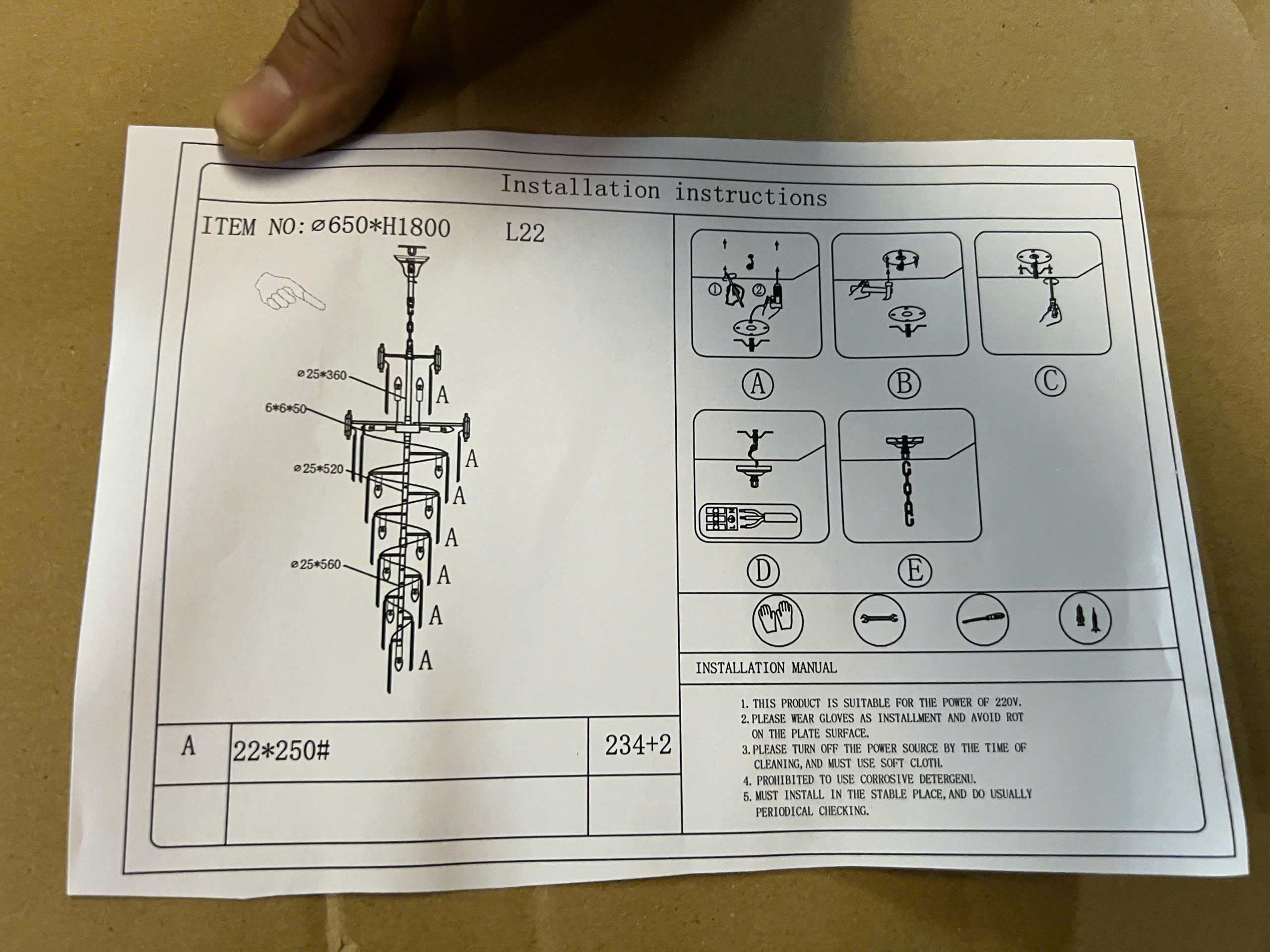 Hướng dẫn lắp đặt đèn pha lê tpl8097d1800