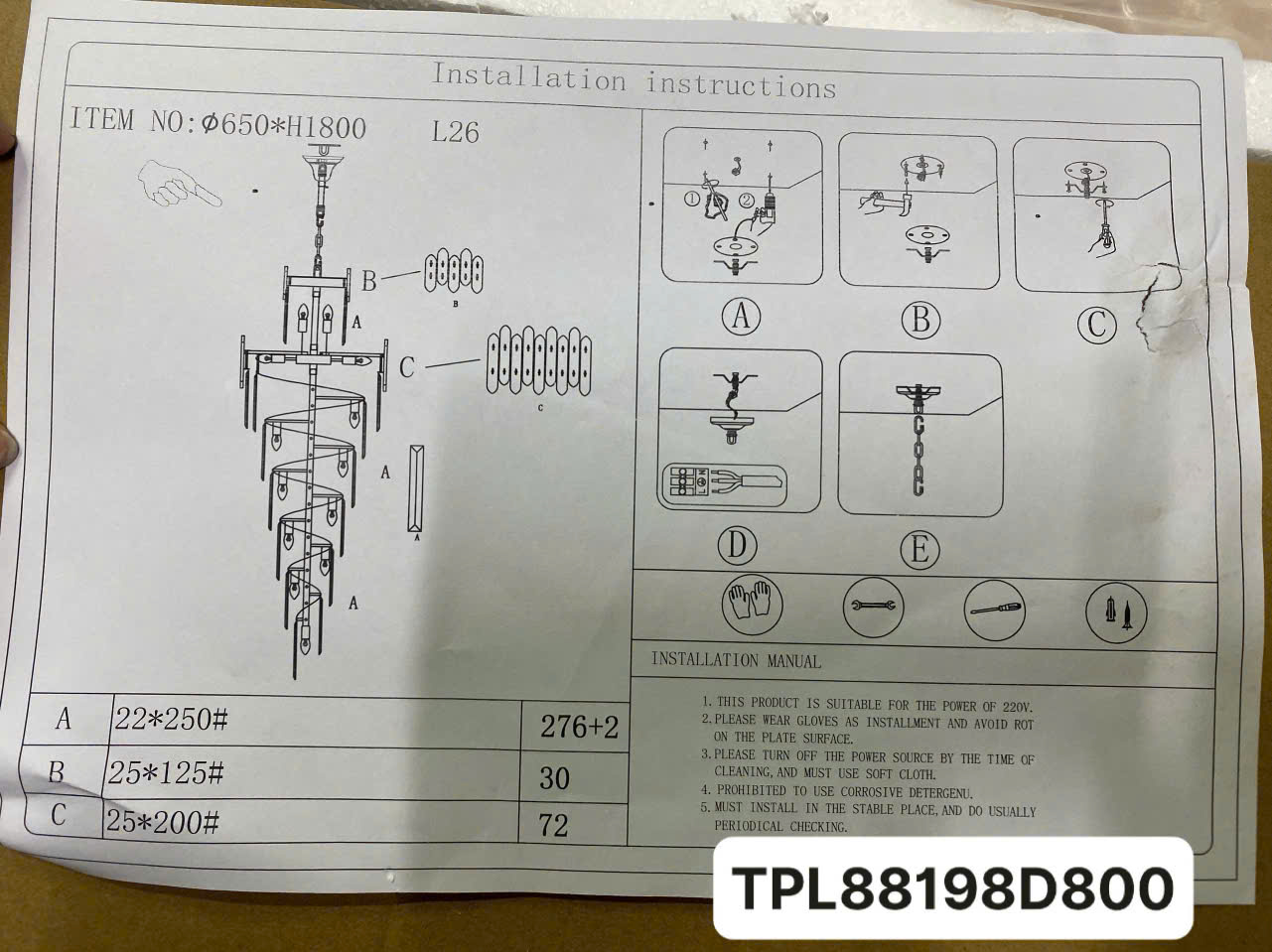 Hướng dẫn lắp đặt đèn TPL88198D1800