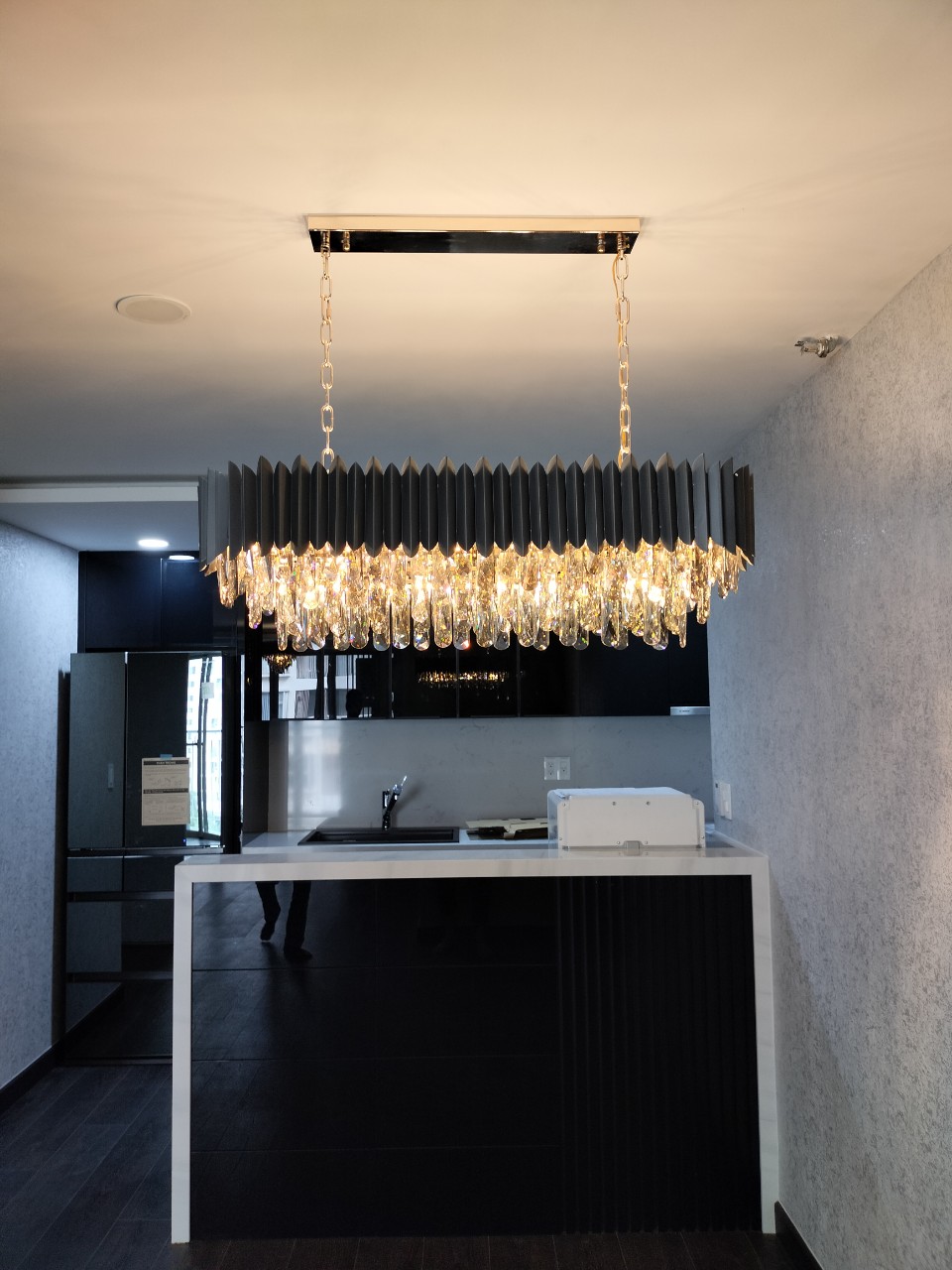 Đèn chùm pha lê K9 màu khói dài 90cm TPL88210N900 ánh sáng vàng