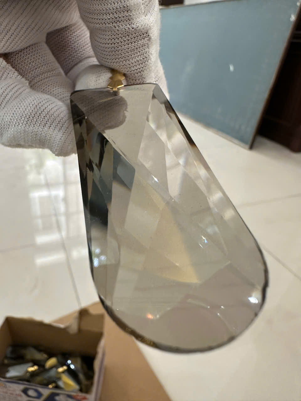 Hạt pha lê Đèn chùm pha lê K9 màu khói dài 90cm TPL88210N900