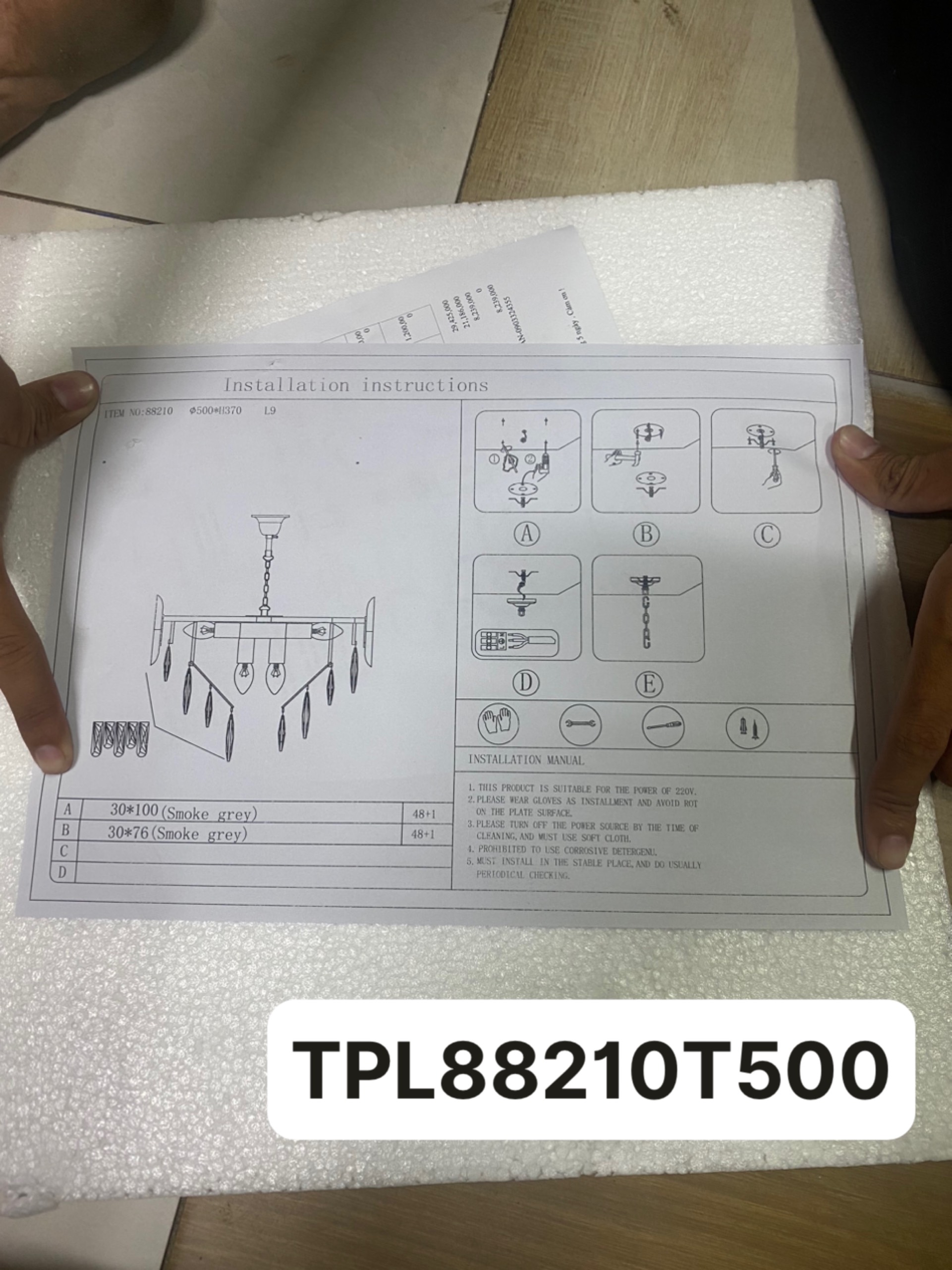 Hướng dẫn lắp đặt Đèn chùm pha lê K9 màu khói đường kính 50cm TPL88210T500