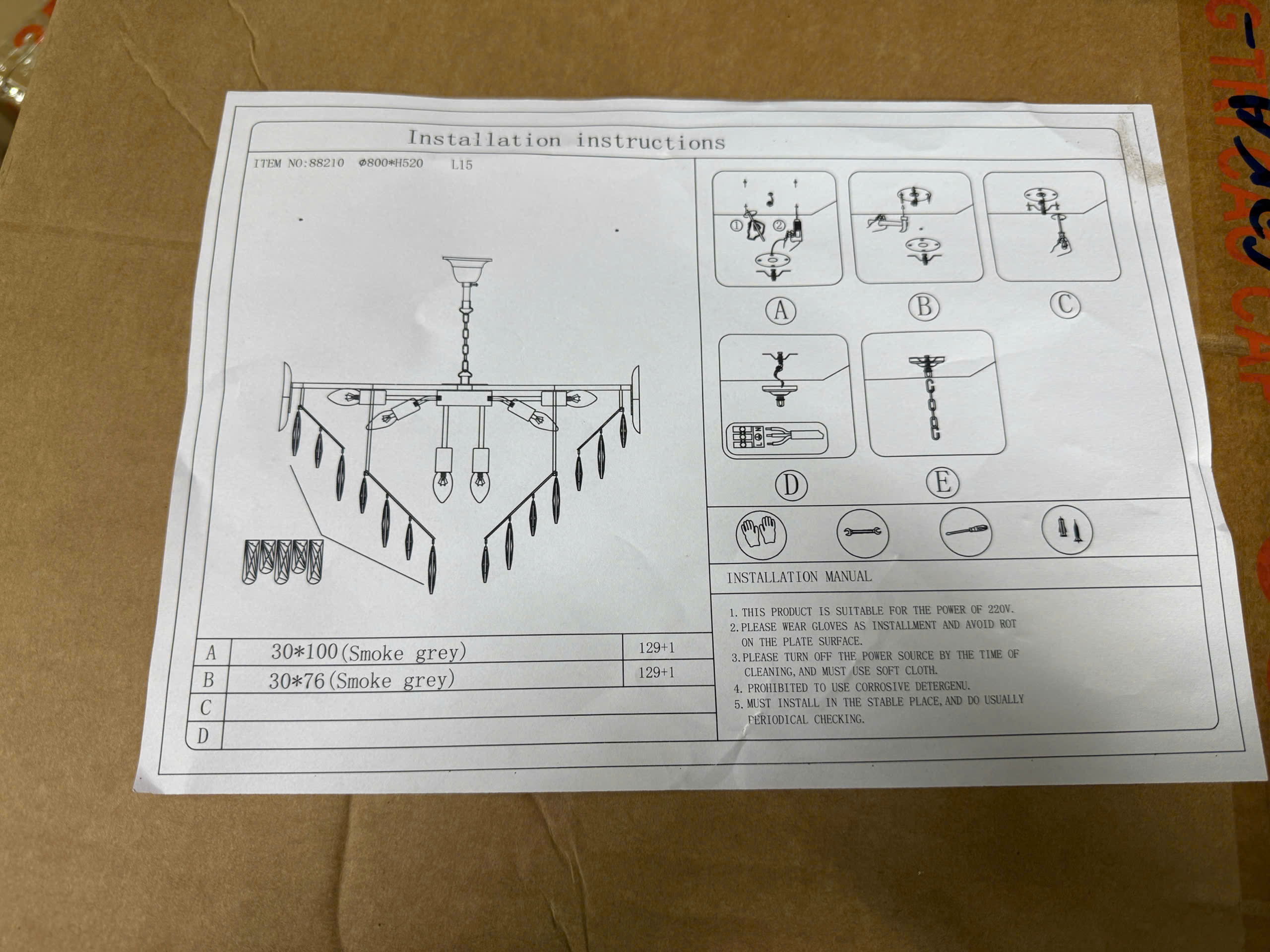 Hướng dẫn lắp đặt Đèn chùm pha lê K9 màu khói đường kính 80cm TPL88210T800
