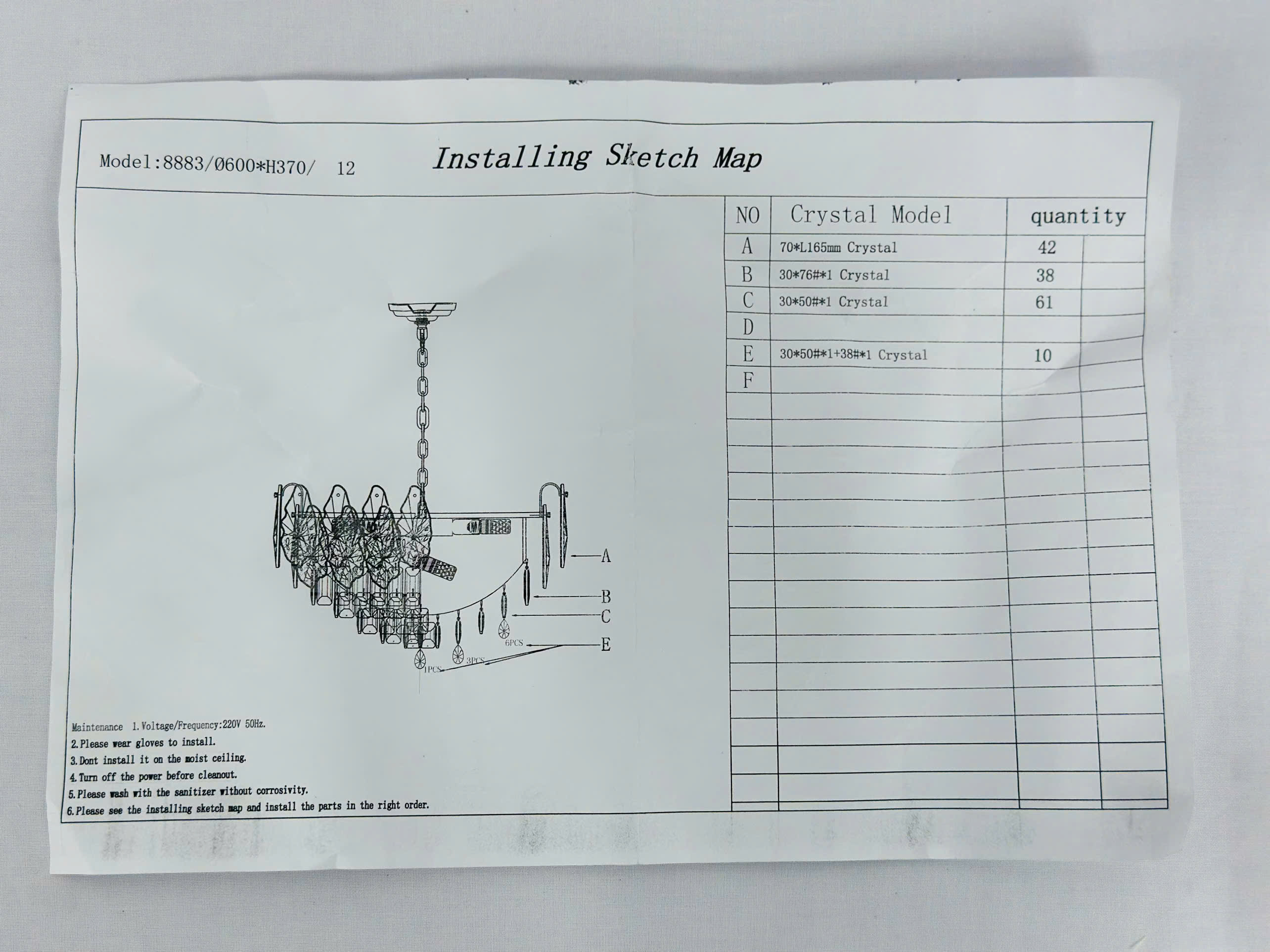 Hướng dẫn lắp đặt Đèn chùm pha lê trong đường kính 60cm TPL8883T600