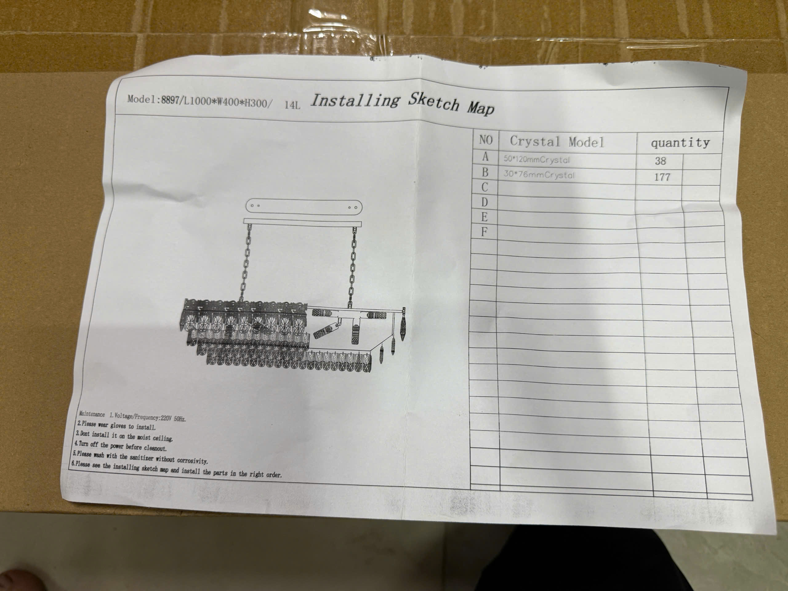 Hướng dẫn lắp đặt Đèn trang trí pha lê dài 1m TPL8897N1000