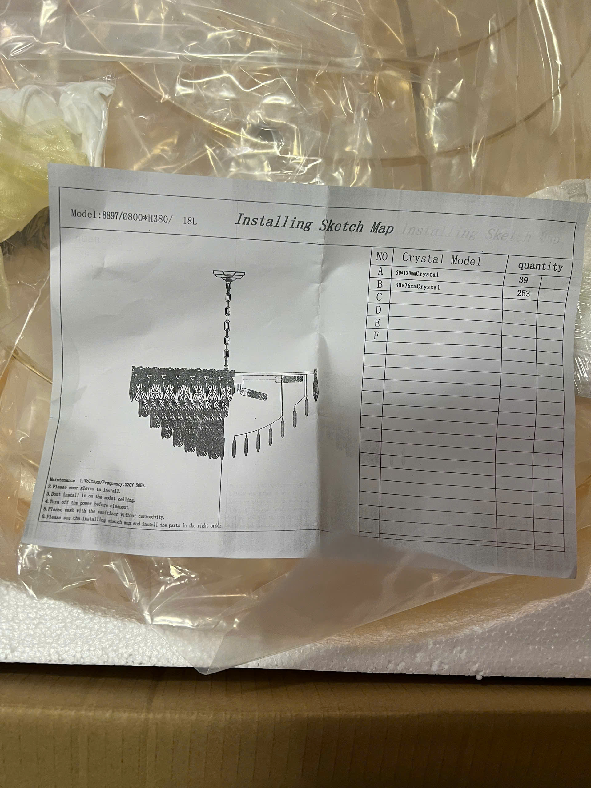 Hướng dẫn lắp đặt Đèn trang trí pha lê đường kính 80cm TPL8897T800