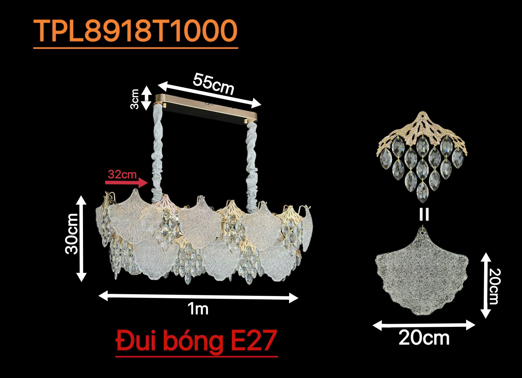 Kích thước đèn lá TPL8918N1000