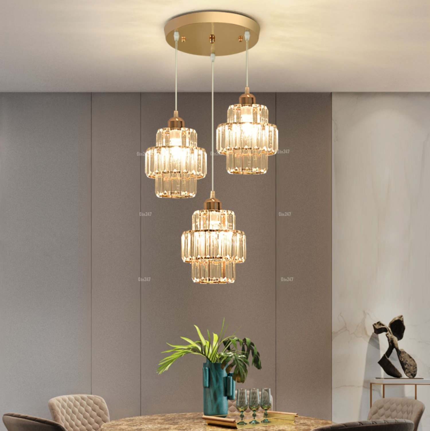 Đèn thả pha lê hình thoi bàn tròn DT-2399/3B-GD