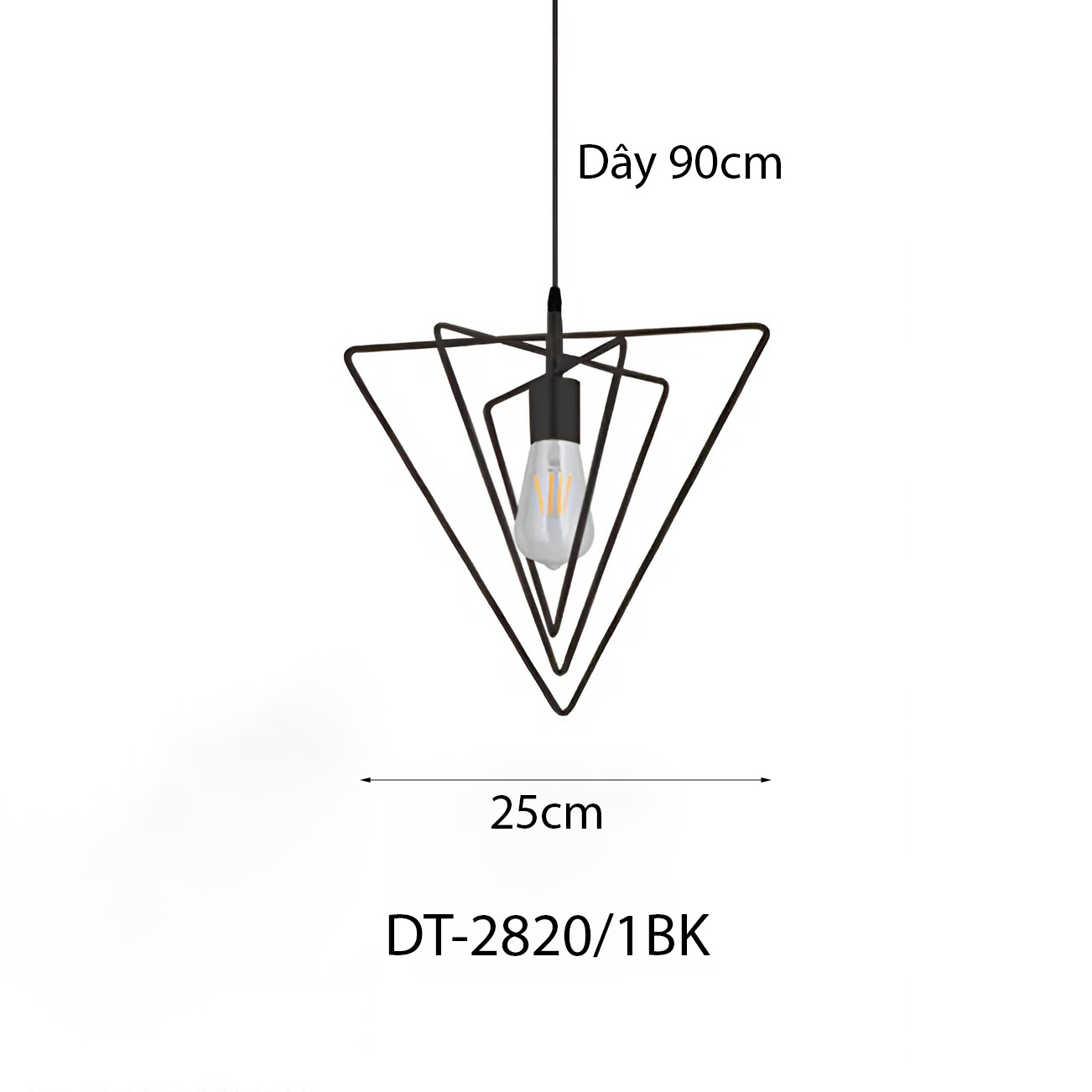 Đèn thả khung sắt Decor hình tam giác DT-2820/1BK