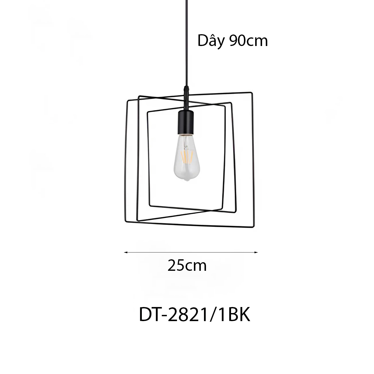 Đèn thả khung sắt Decor hình vuông DT-2821/1BK