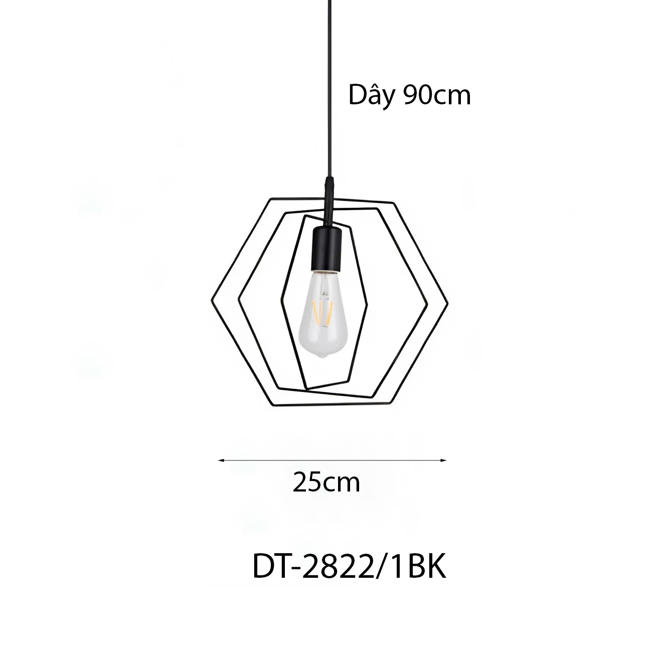 Đèn thả khung sắt Decor hình lục giác DT-2822/1BK