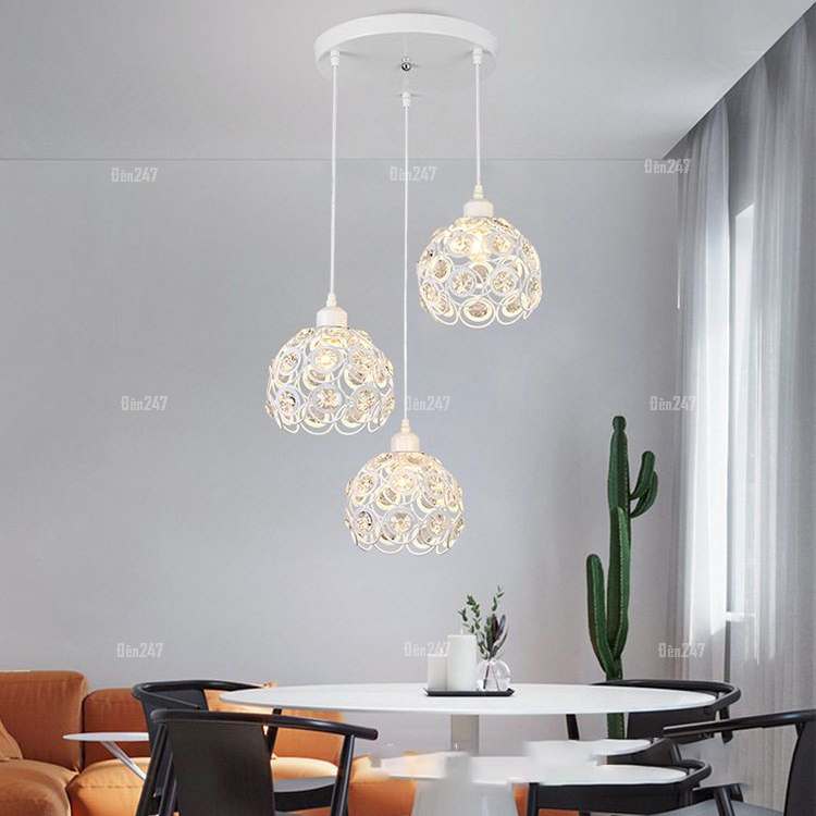 Đèn thả pha lê 3 bóng màu trắng DT-8010/3WH