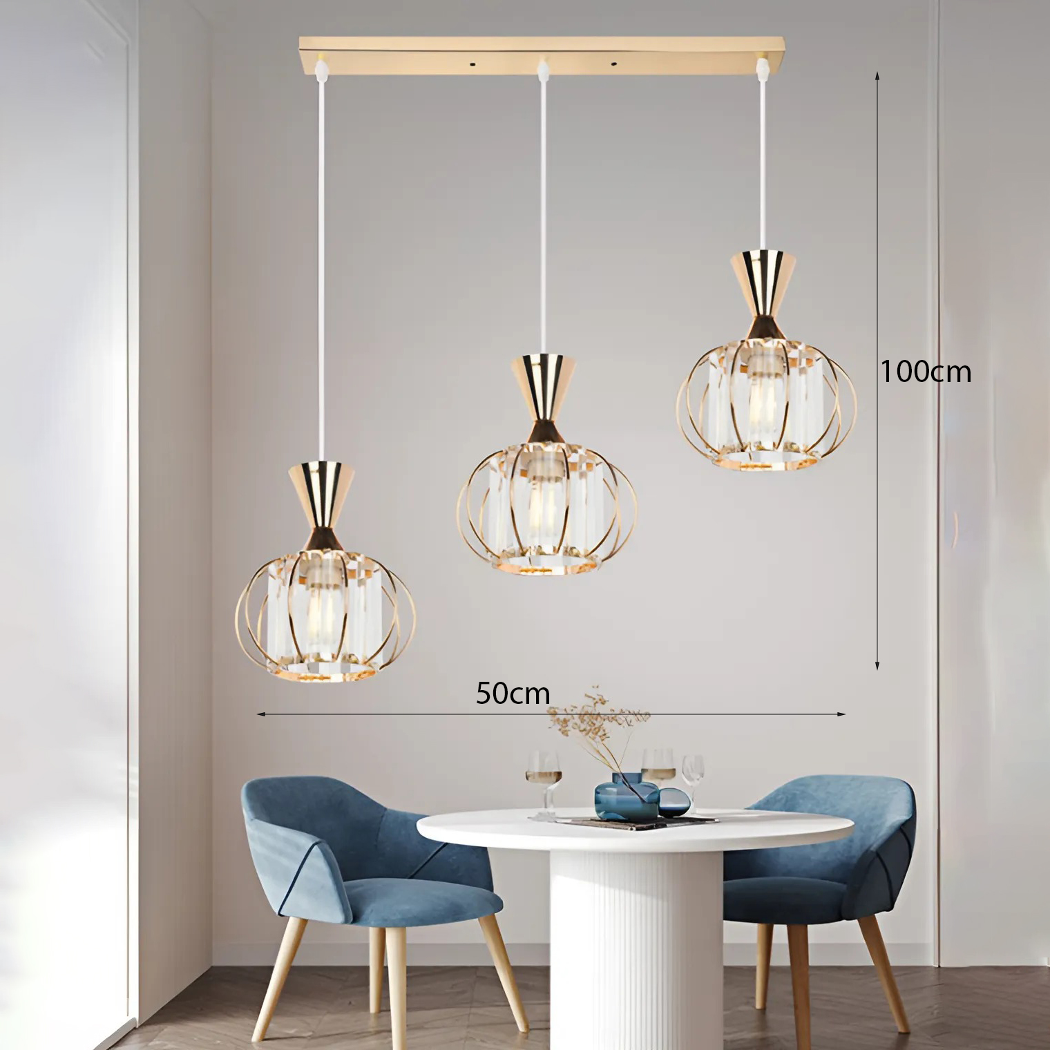 Đèn pha lê thả bàn dài màu vàng DT-9377/3A-GD