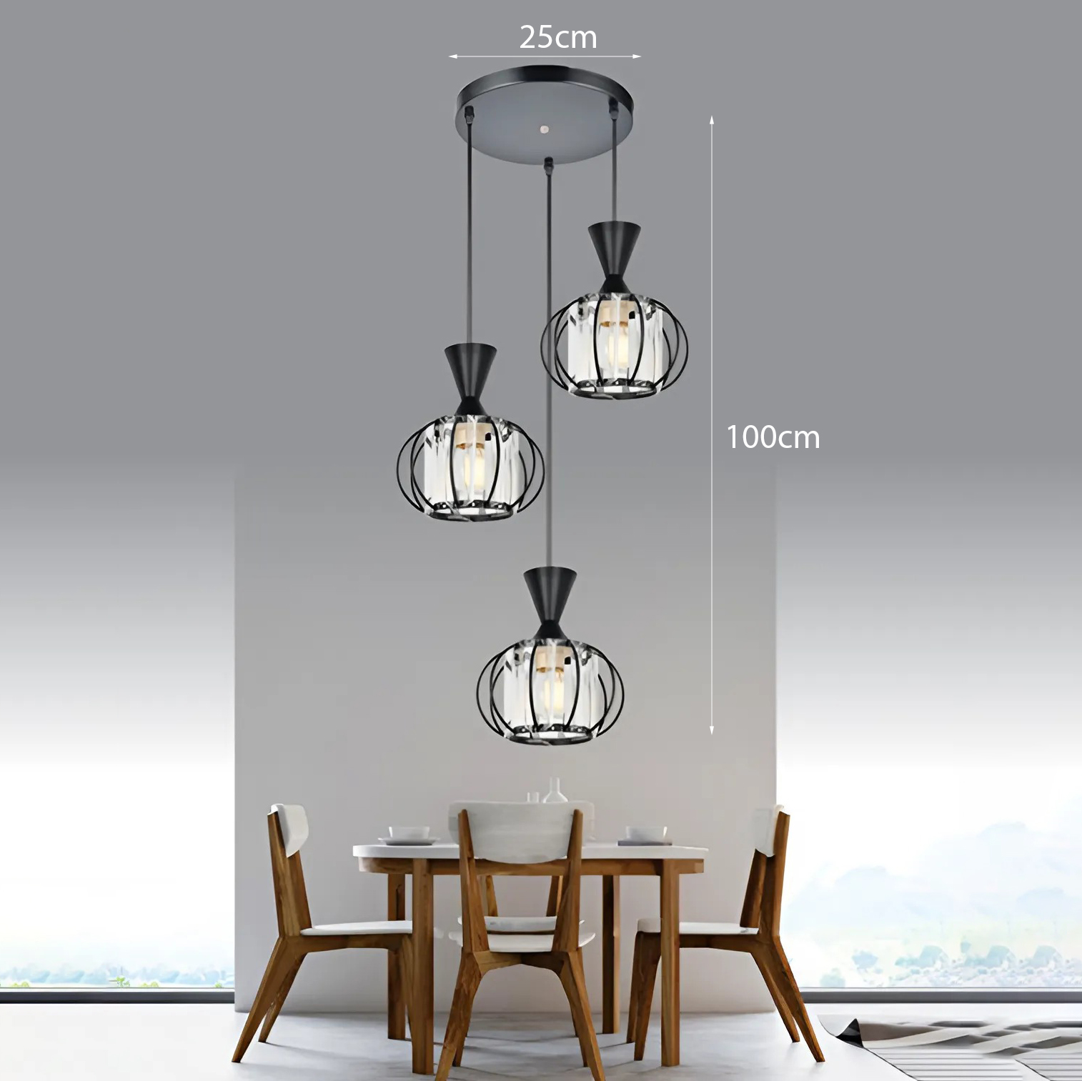 Đèn thả bàn ăn pha lê DT-9377/3B-BK