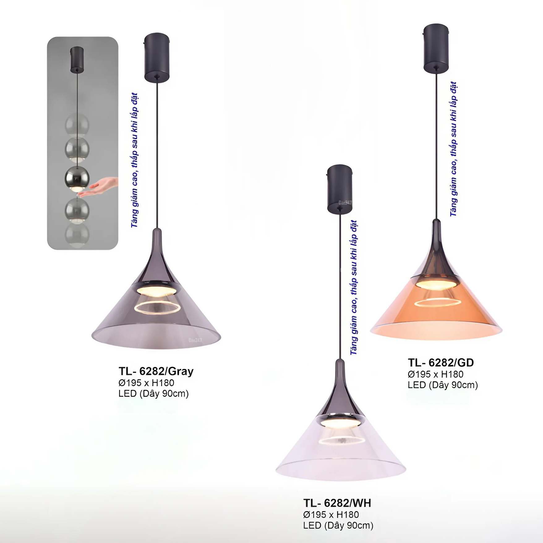 Đèn thả dây điều chỉnh chiều dài TL-6282/WH