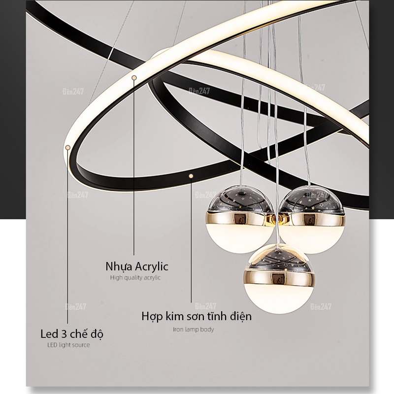 Đèn thả bàn màu đen cho phòng khách TL-9004/BK