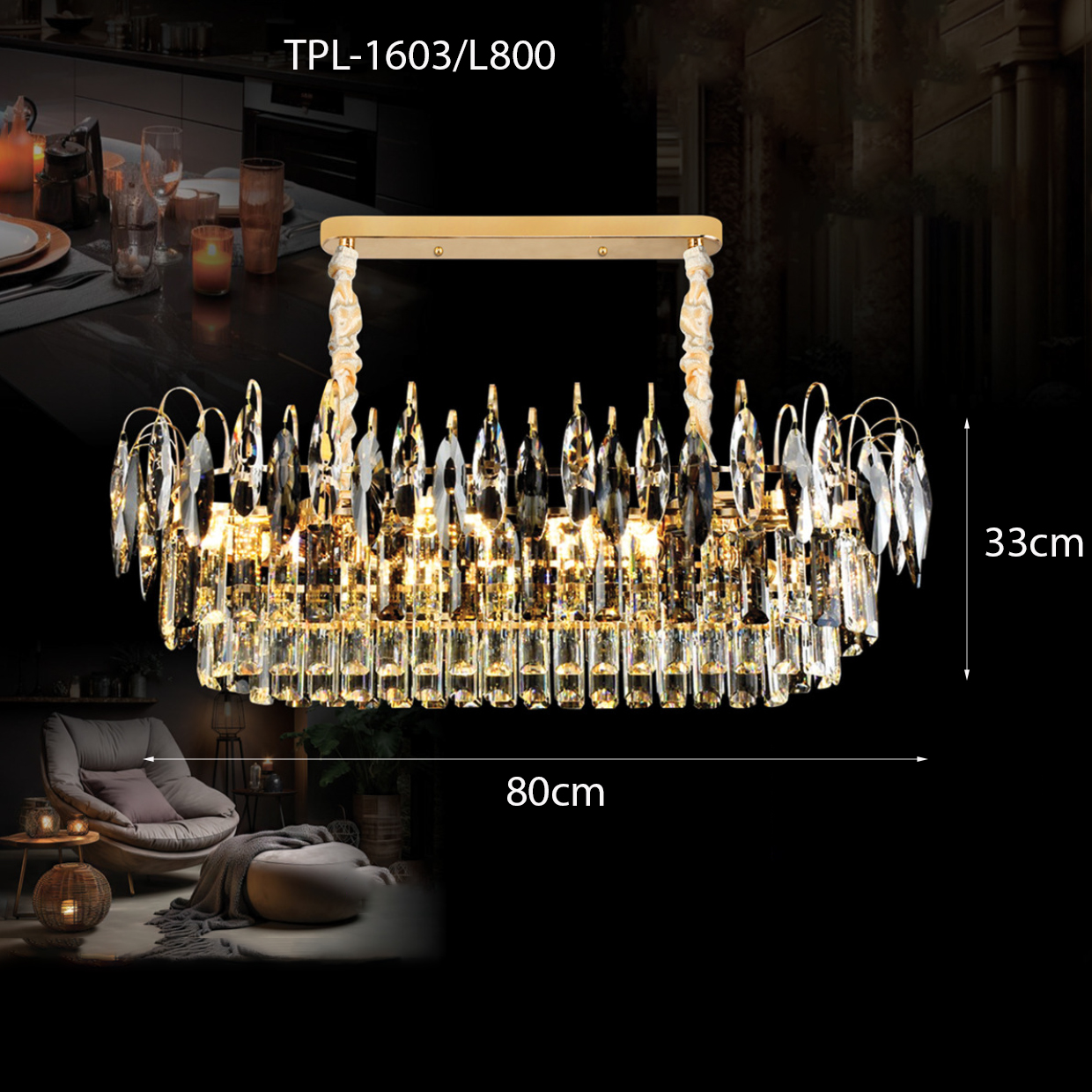 Đèn chùm pha lê khói TPL-1603/L800