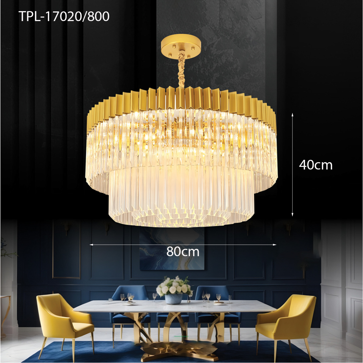 Đèn pha lê thanh thân vàng TPL-17020/800