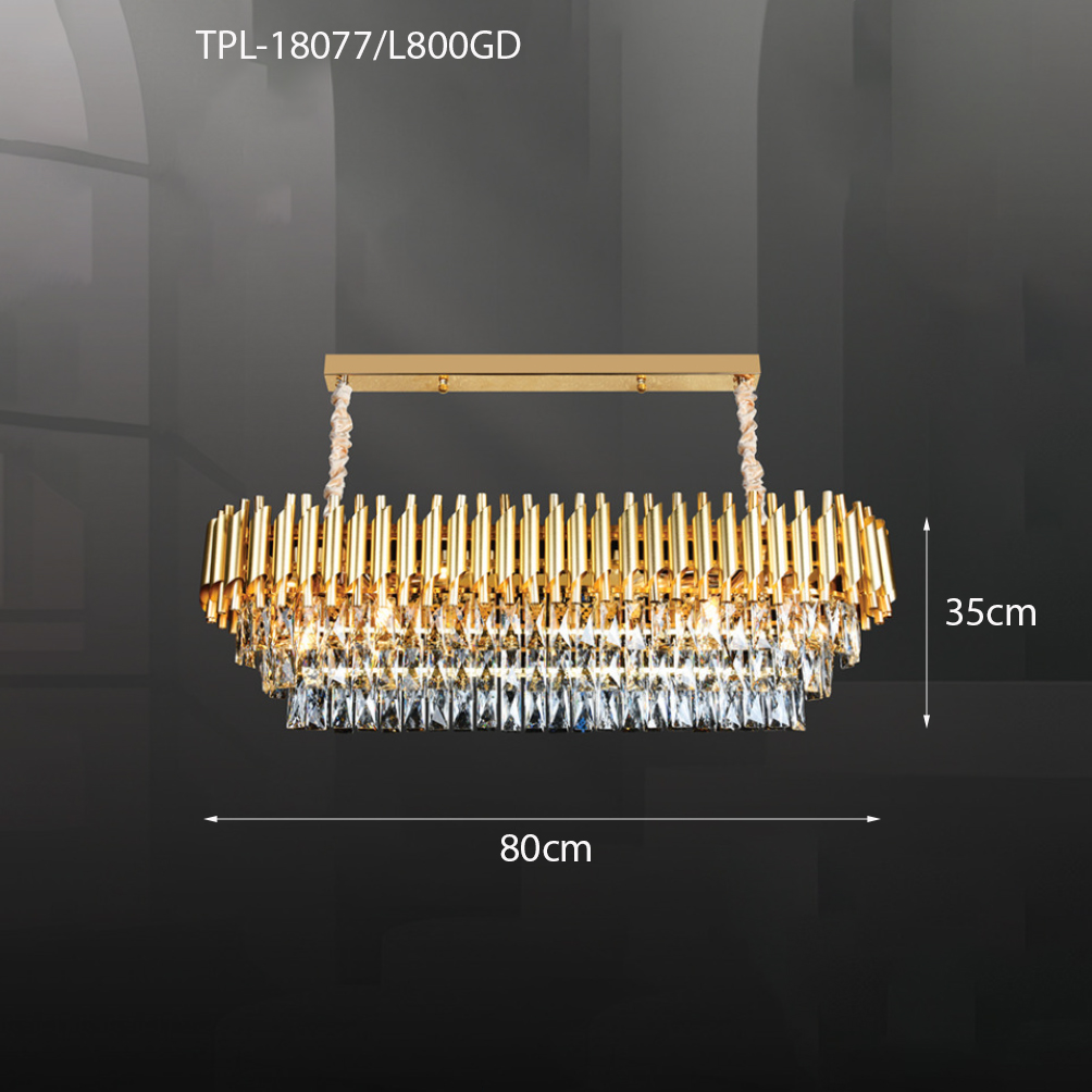 Đèn chùm pha lê thân vàng cho bàn dài TPL-18077?l800GD