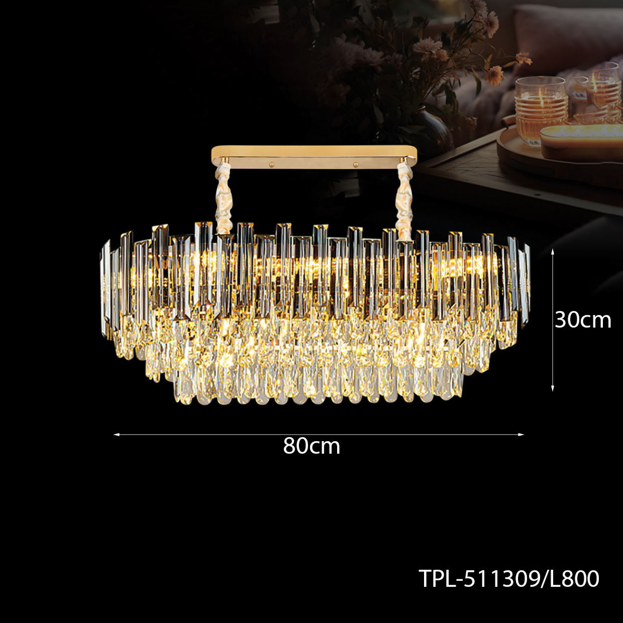 Đèn pha lê thả trần TPL-511309/L800