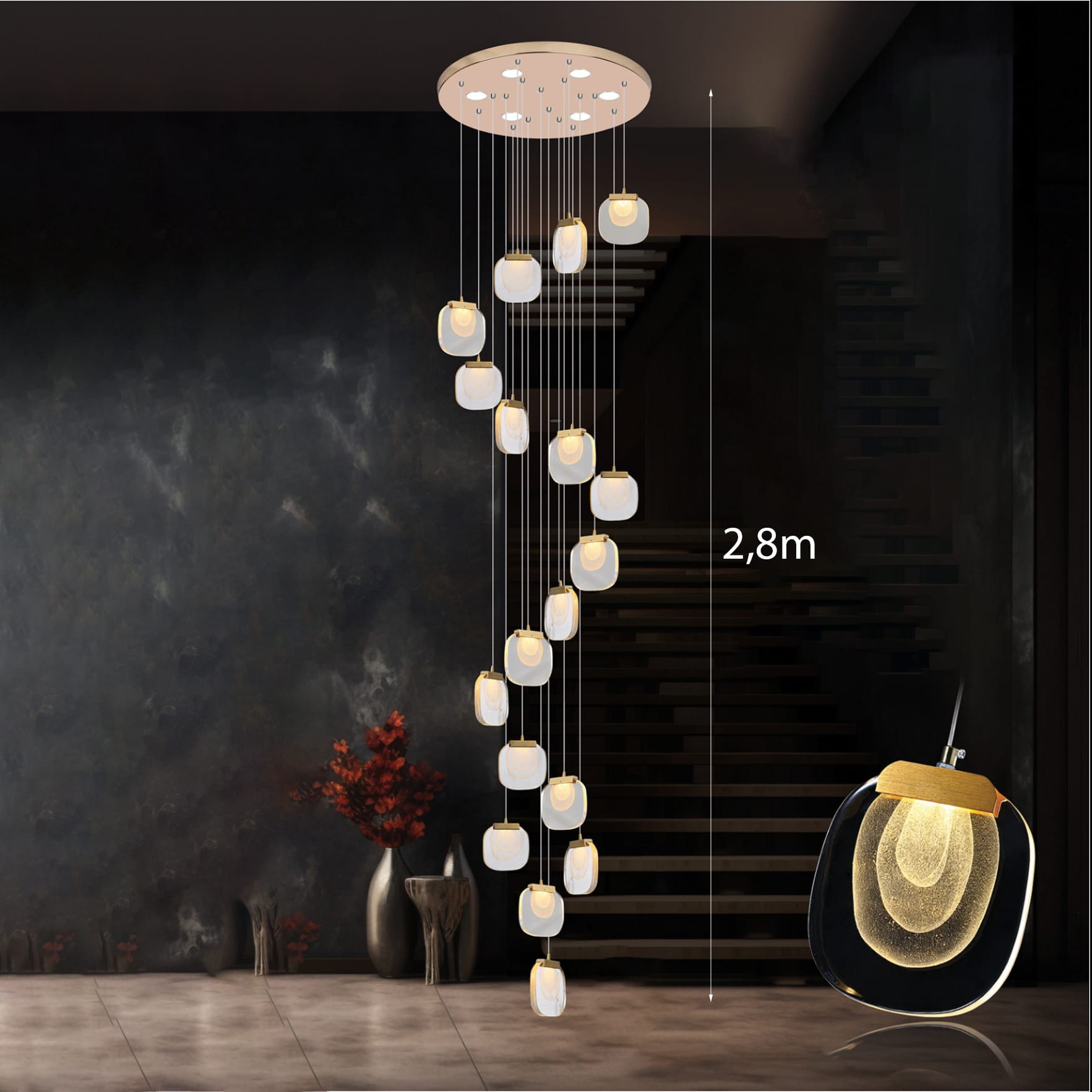 Đèn chùm cầu thang thông tầng 18 bóng TPL-5906/18