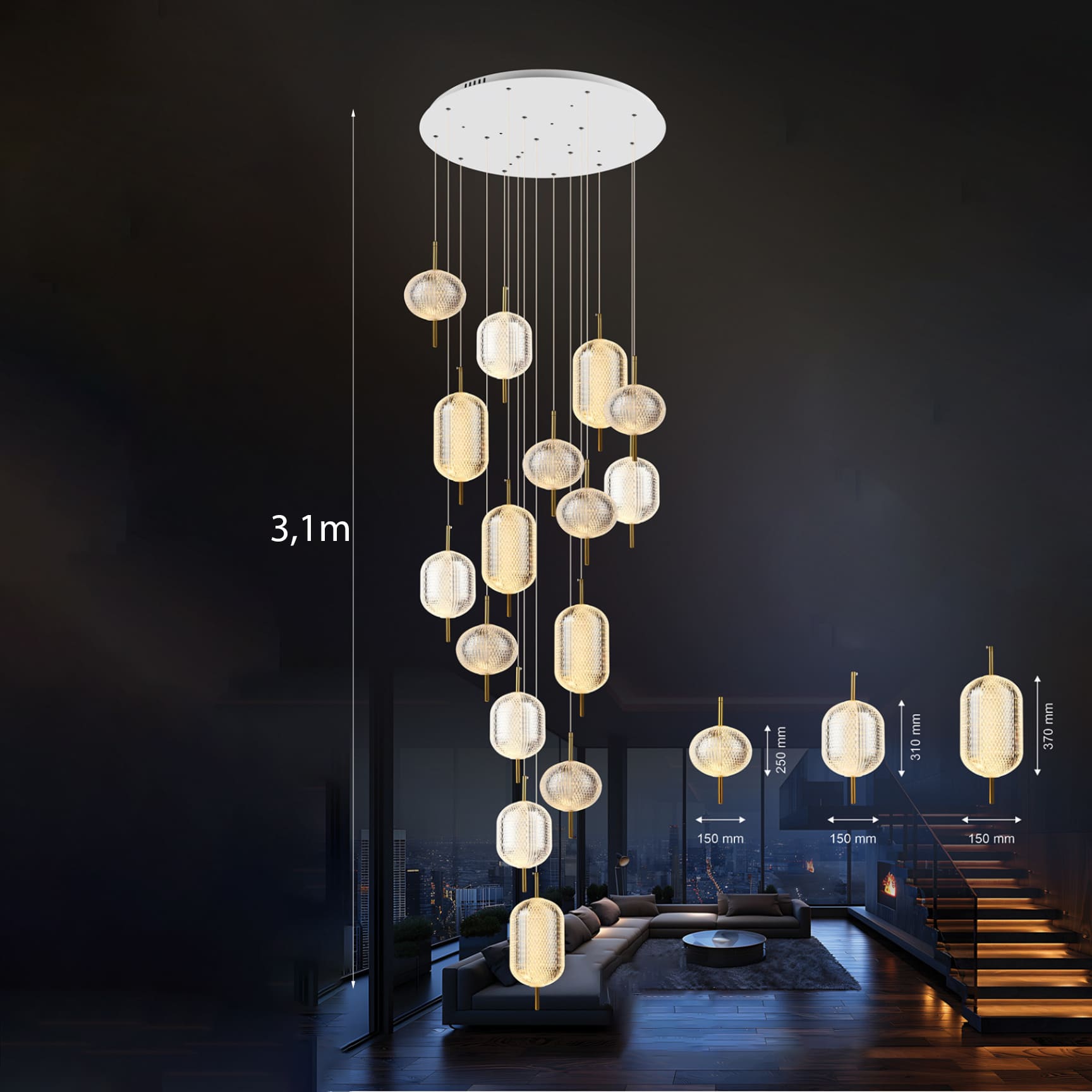 Đèn chùm cầu thang 16 bóng TPL-8271/16