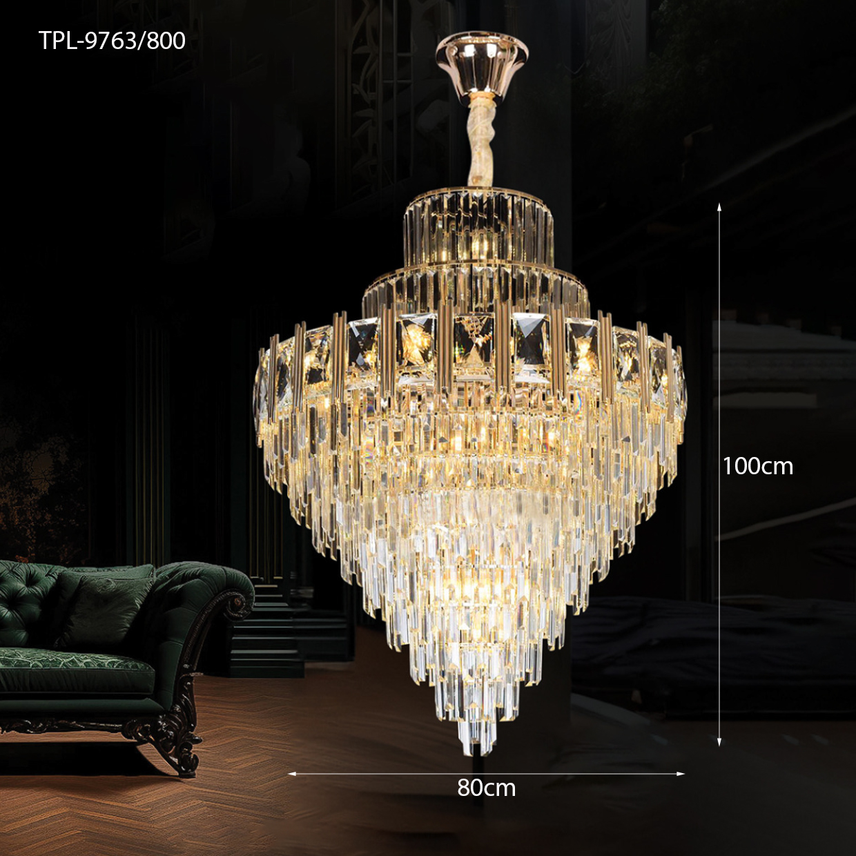 Đèn chùm pha lê chữ nhật TPL-9763/800