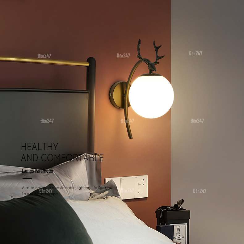 Đèn gắn tường phòng ngủ hình cầu đầu hươu VB-1749/1BK