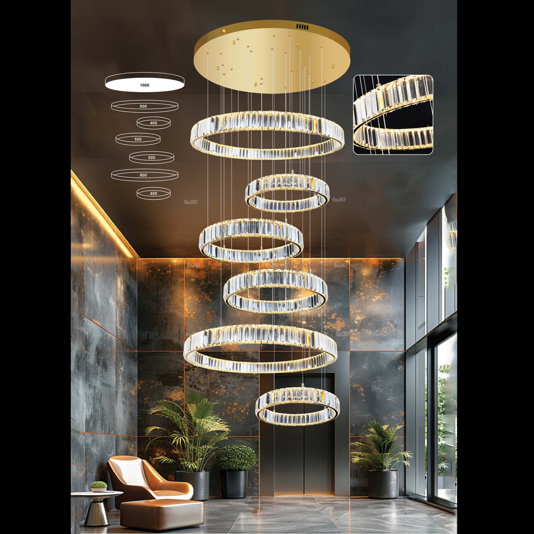 Đèn thả pha lê 6 vòng TPL-8608/1000