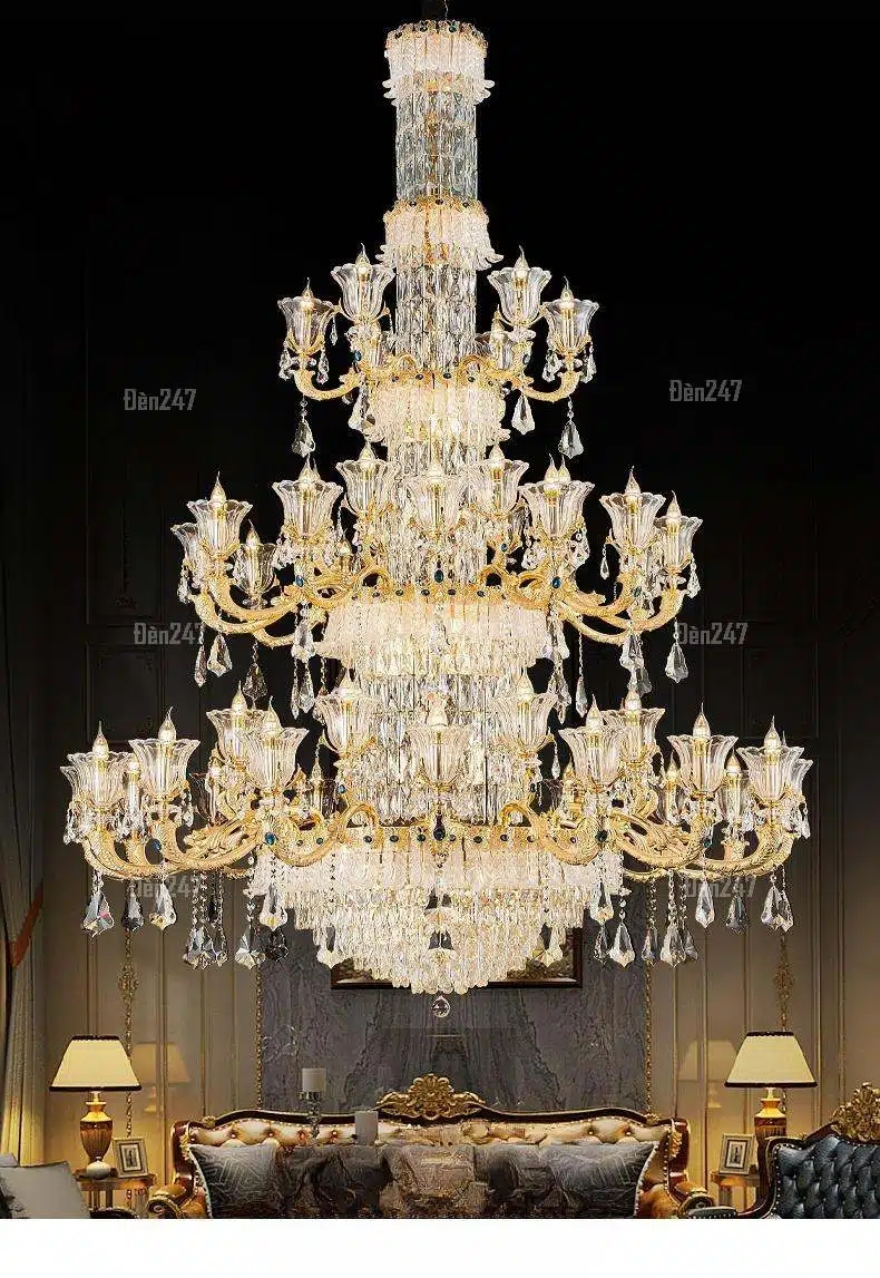 Đèn chùm thông tầng pha lê K9 48 tay đồng CD1286/16+8+12+6+6