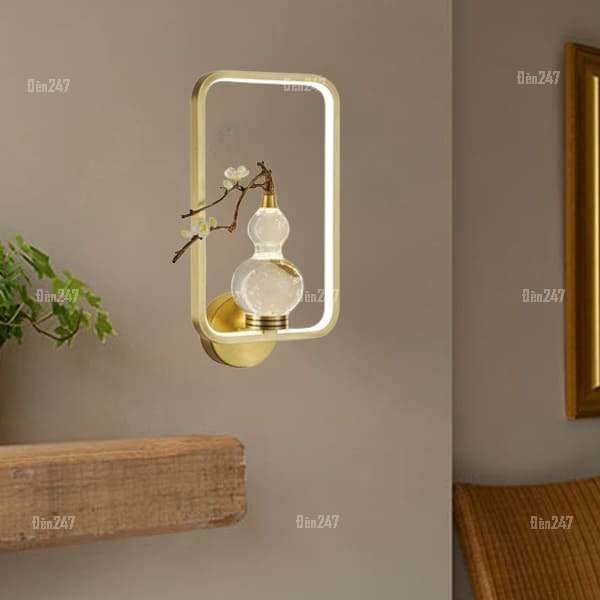 Đèn tường đồng chữ nhật có hồ lô VD6210