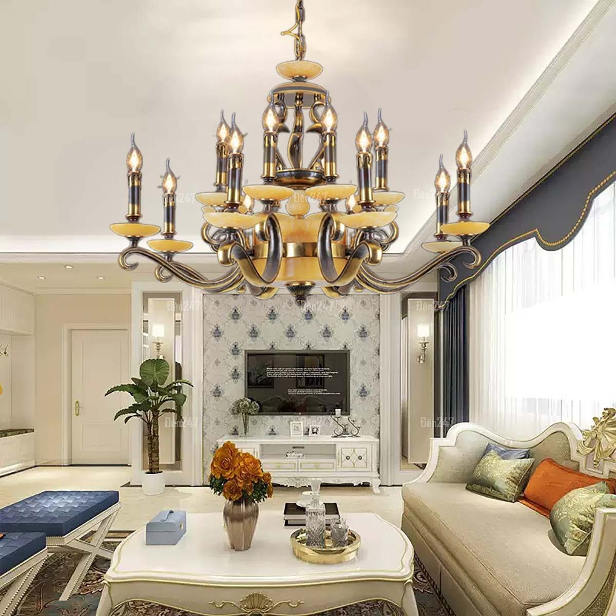 Đèn chùm đồng cổ điển 16 tay nến CD1096/16