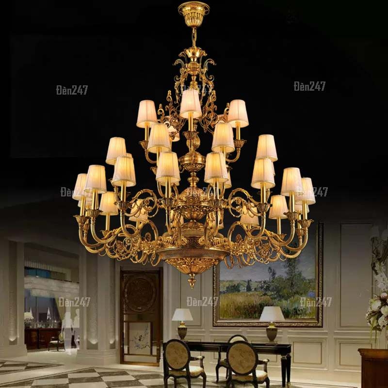 Đèn chùm đồng chao vải 29 tay CD1201/16+8+5