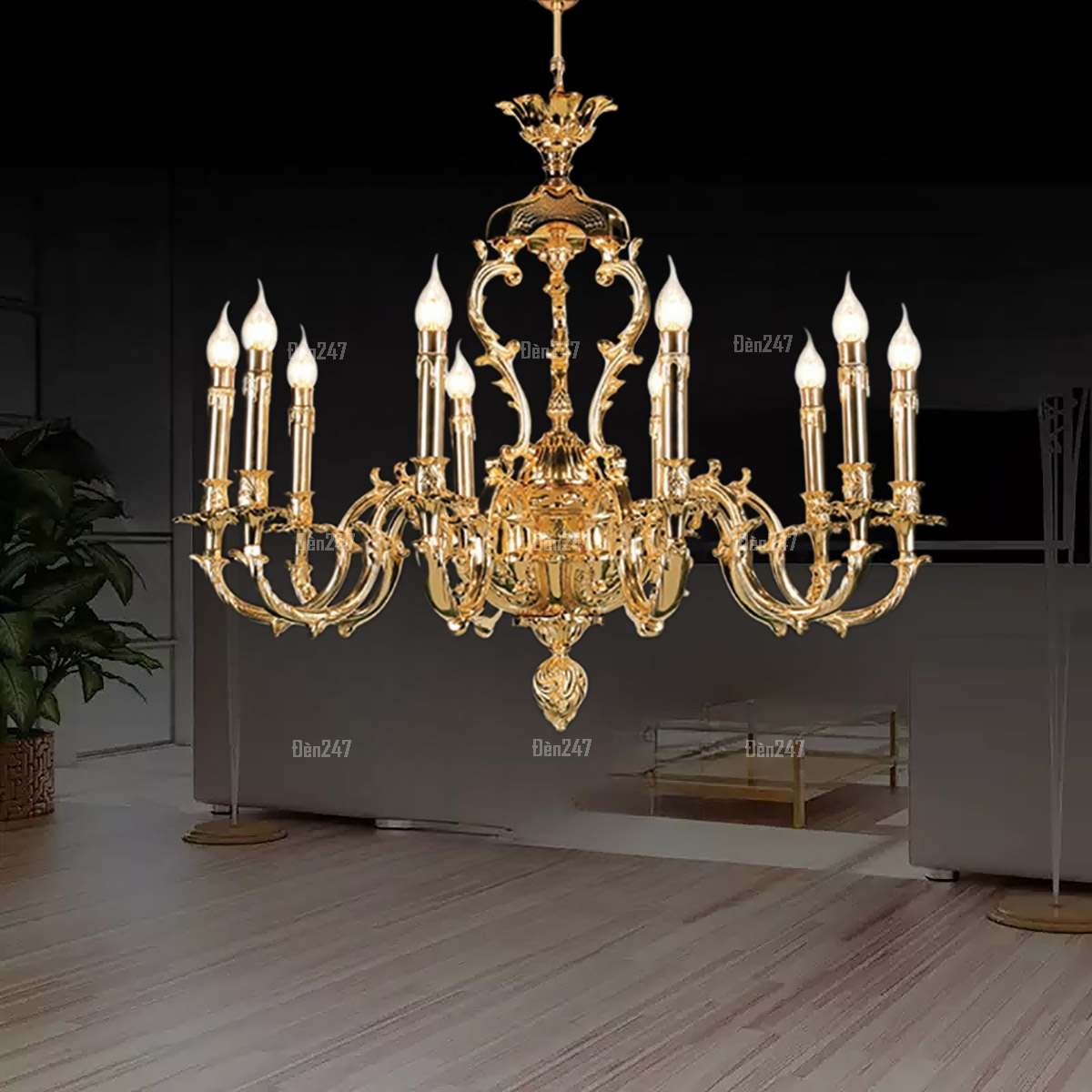 Đèn chùm đồng vàng 10 tay nến CD1293/10