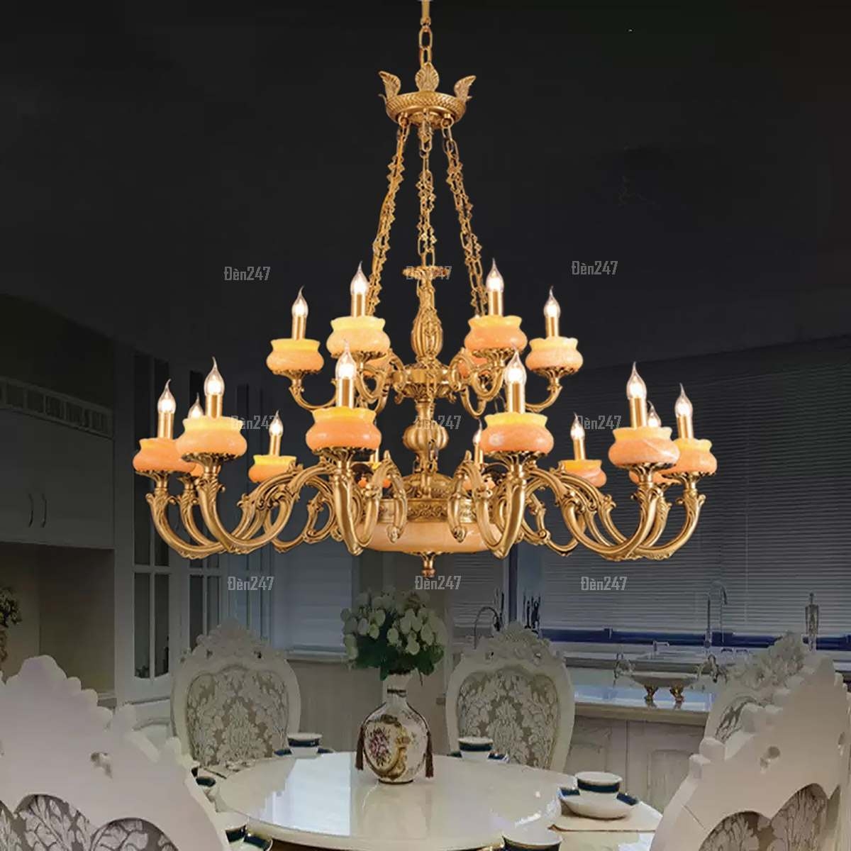 Đèn chùm đồng 18 tay phòng khách biệt thự CD8875/18