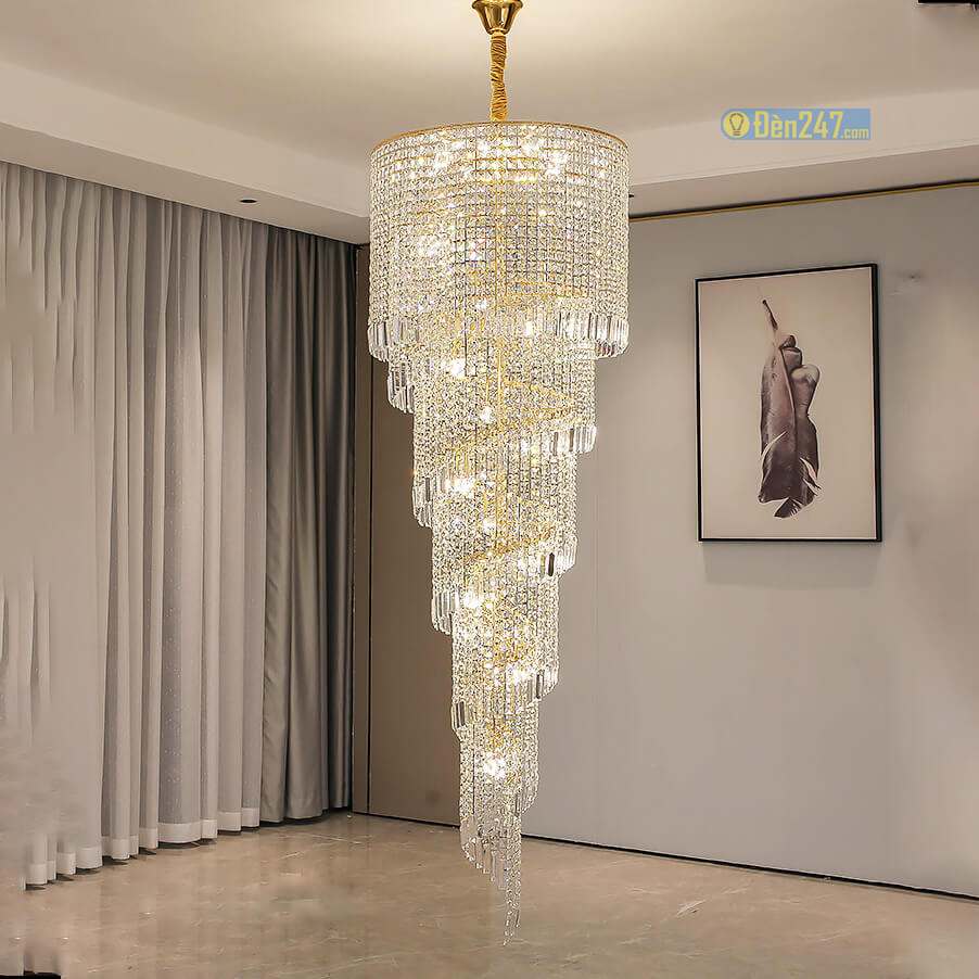 Đèn chùm pha lê K9 thông tầng cầu thang CFL3514/550