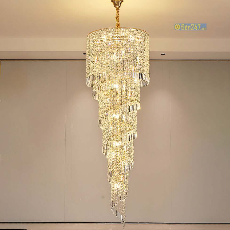 Đèn chùm pha lê K9 thông tầng cầu thang CFL3514/550