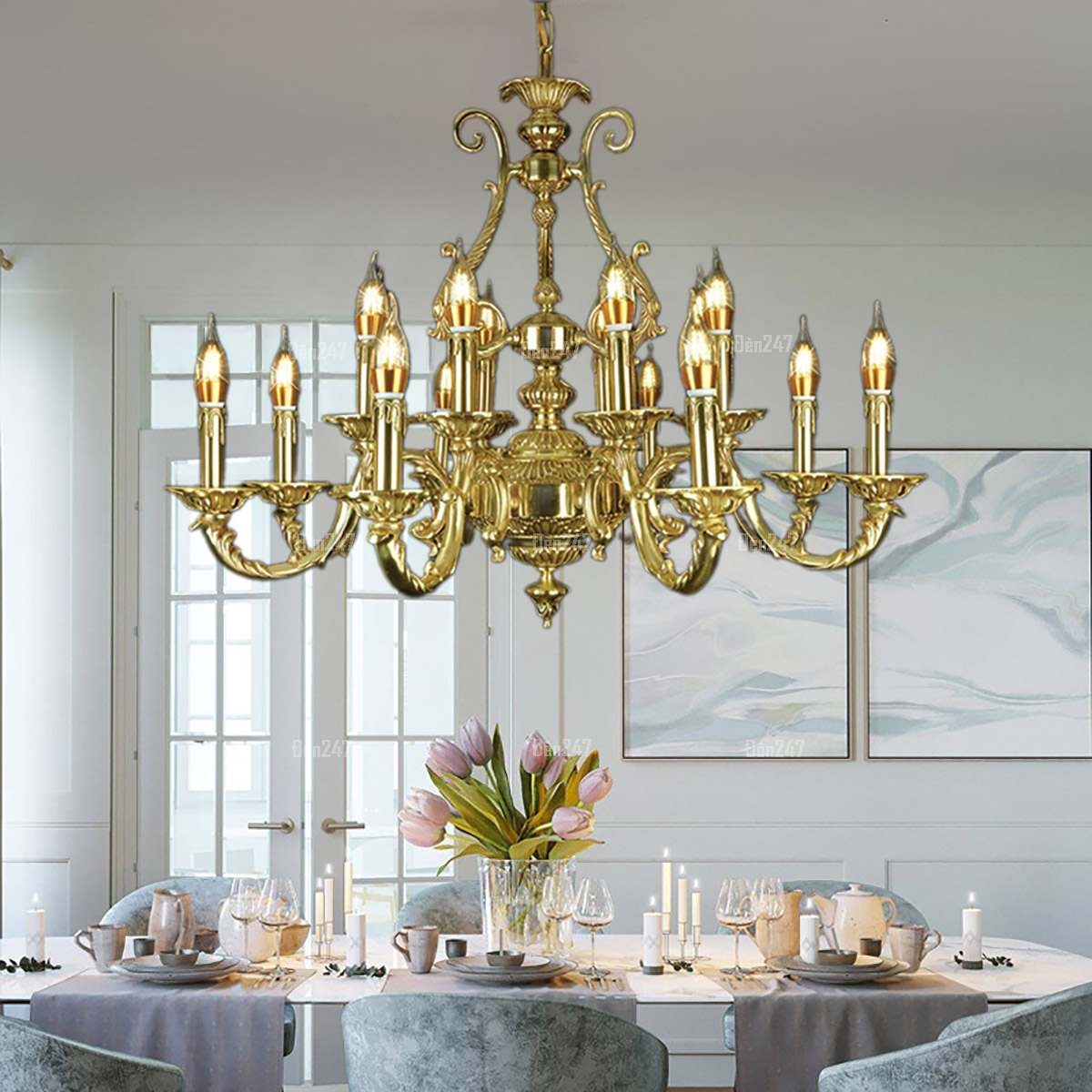 Đèn chùm đồng vàng 16 tay nến CD1180/16