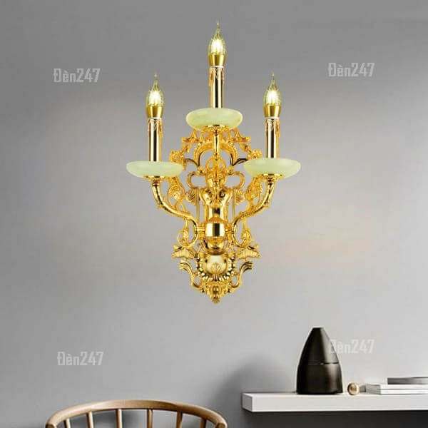 Đèn tường đồng vàng 3 tay đá ngọc VĐ9240/3