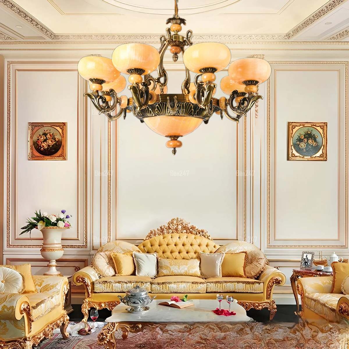 Đèn chùm đồng đá thiên nhiên 8 tay CD1274/8