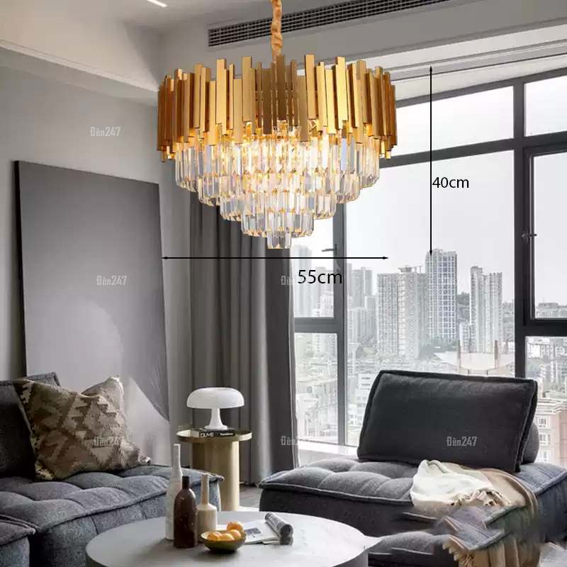 Đèn thả pha lê tròn thân vàng CFL123/550