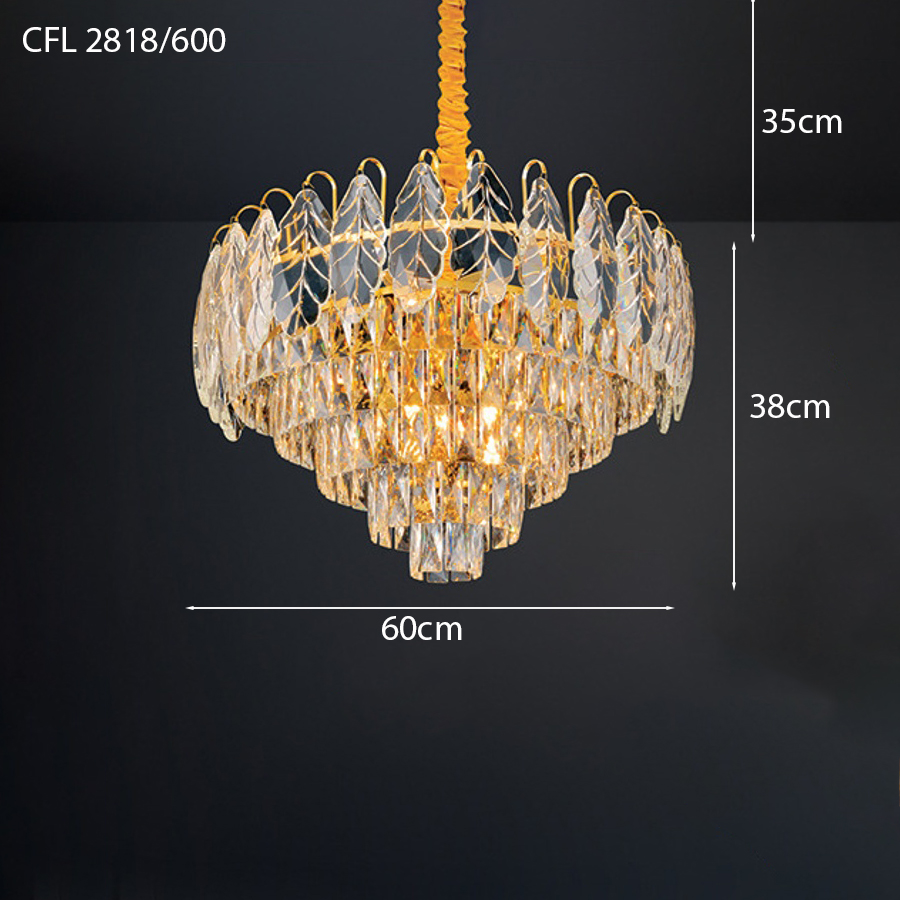 Đèn pha lê tròn họa tiết lá cây CFL2818/600