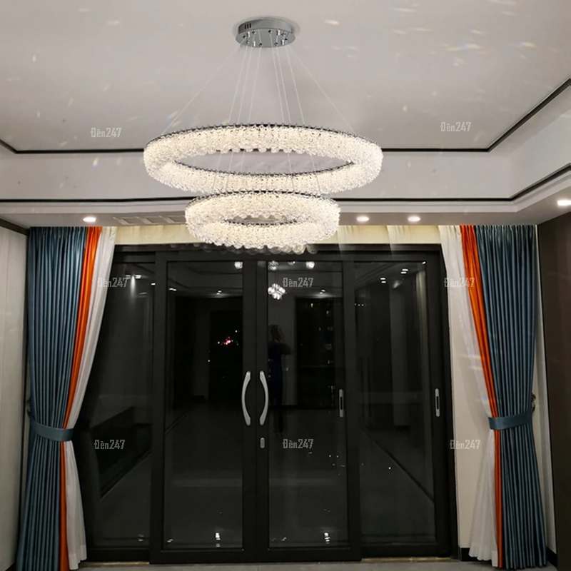Đèn thả pha lê 2 tầng phòng khách CFL2853