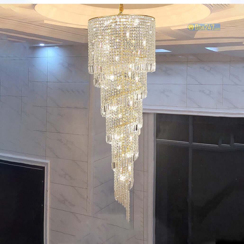 Đèn chùm pha lê K9 thông tầng cầu thang CFL3514/550