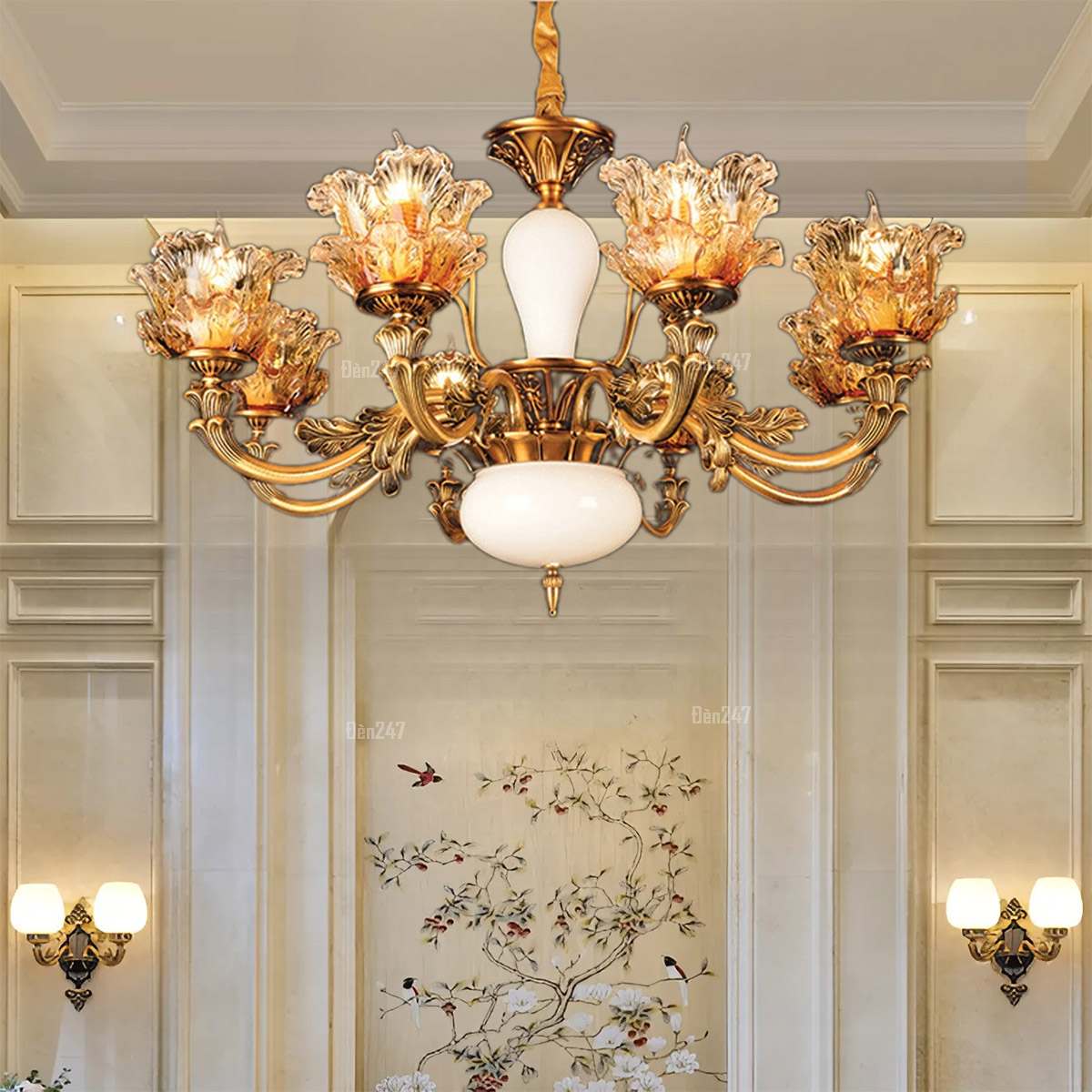 Đèn chùm 8 tay chao pha lê màu đồng nâu CN8017/8