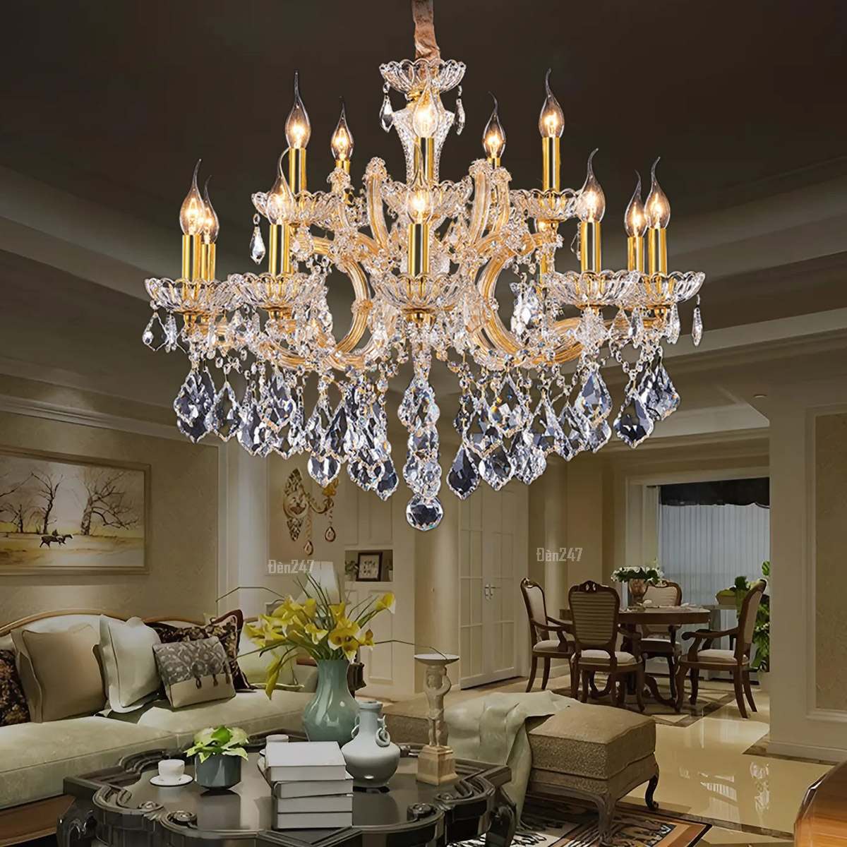 Đèn chùm pha lê phòng khách 15 tay CN8124/15