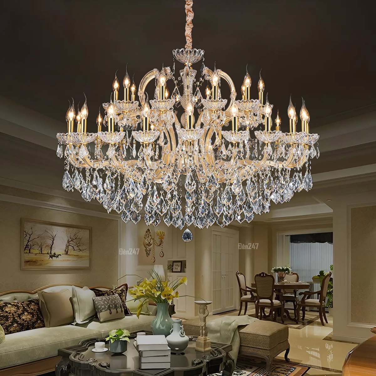 Đèn chùm pha lê 30 tay điểm màu vàng CN8124/20+10