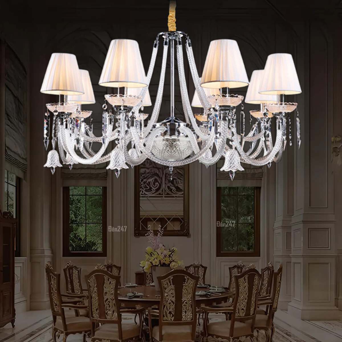 Đèn chùm chóa vải 8 tay pha lê CN8144/8