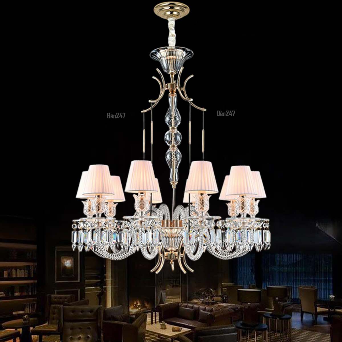 Đèn chùm chao vải 10 tay đèn pha lê CN8145/10